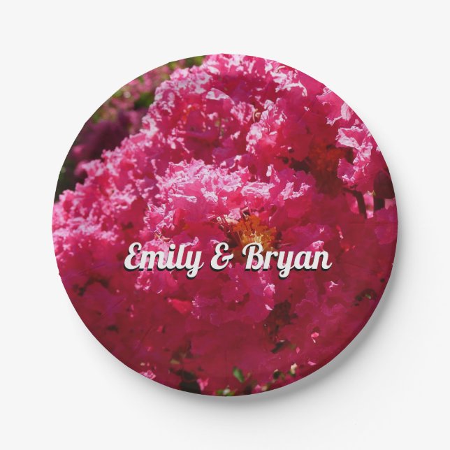 Crepe Myrtle Tree Magenta Floral Paper Plates (Front)