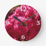 Crepe Myrtle Tree Magenta Floral Round Clock