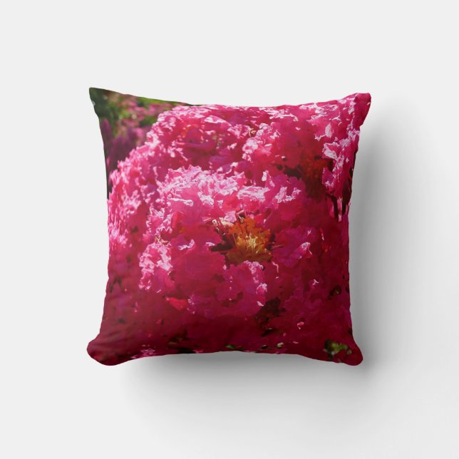 Crepe Myrtle Tree Magenta Floral Throw Pillow (Front)