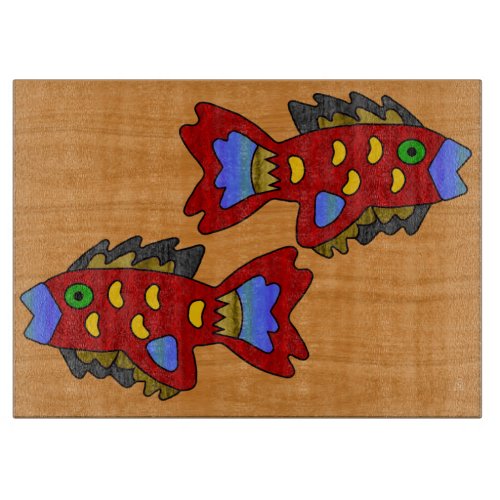 Crepe Paper Fish on Cherry Wood Cutting Board