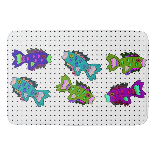 Crepe Paper Fish on Polka Dots Bath Mat
