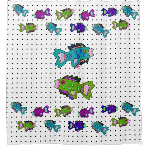 Crepe Paper Fish on Polka Dots Shower Curtain