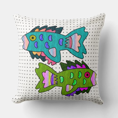 Crepe Paper Fish on Polka Dots Throw Pillow