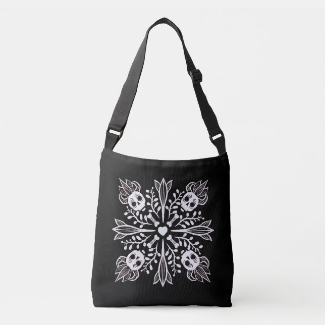 Crepy Cute Skulls - Black And White Halloween Crossbody Bag (Front)