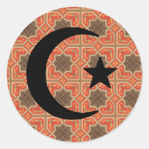 Crescent and Star with Persian Tile Background Classic Round Sticker