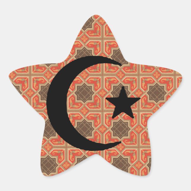 Crescent and Star with Persian Tile Background Star Sticker (Front)