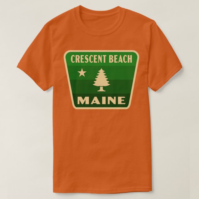 Crescent Beach Maine Retro Pine Tree Badge Green T-Shirt (Design Front)