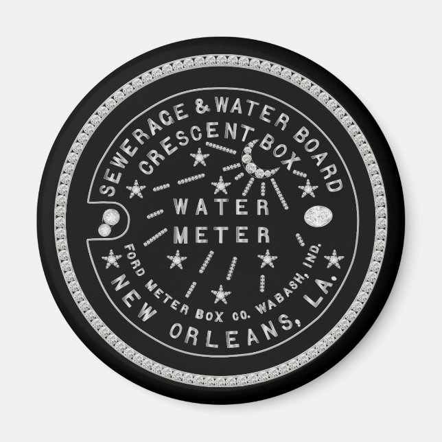 Crescent City Water Meter Cover Faux Diamonds Magnet (Front)