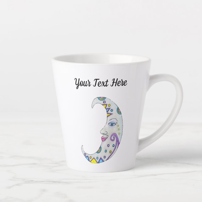Crescent Colorful Moon Pretty Face Blue Eyes Latte Mug (Right)