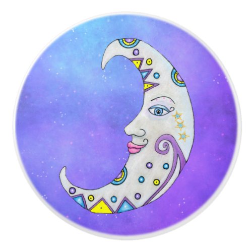 Crescent Fantasy Moon Colorful Decorations Purple Ceramic Knob