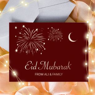 Crescent Firework Rose Gold Foil Eid Mubarak Card