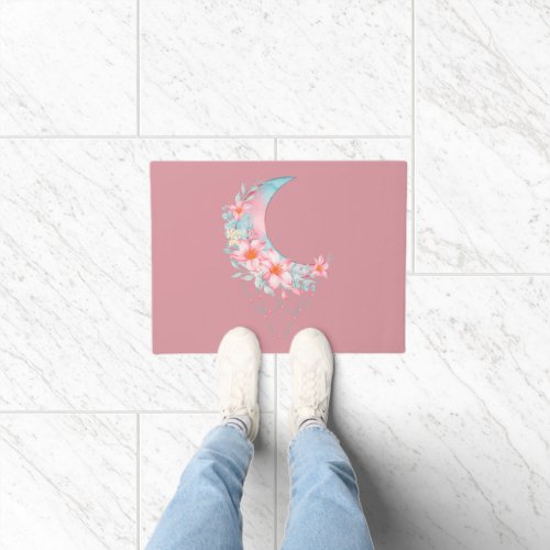 Crescent Floral Moon  Doormat