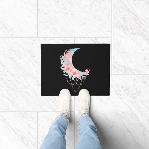 Crescent Floral Moon  Doormat