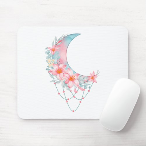 Crescent Floral Moon  Mouse Pad