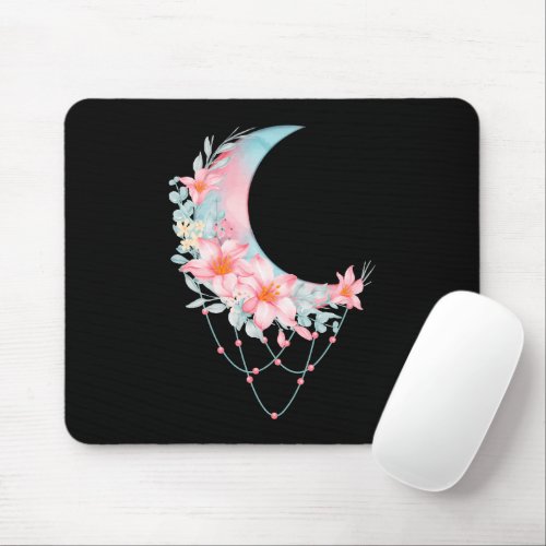 Crescent Floral Moon  Mouse Pad