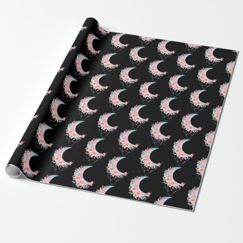 Crescent Floral Moon  Wrapping Paper