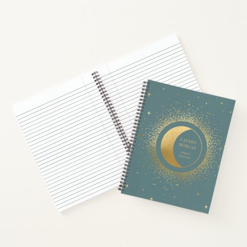 Crescent Gold Moon Personalized Monogram Notebook