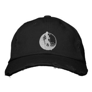 Crescent Golf Ball Golfer Striking Silhouette Embroidered Baseball Cap