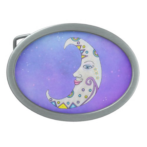 Crescent Moon Abstract Markings Blue Eyes Pink Lip Belt Buckle