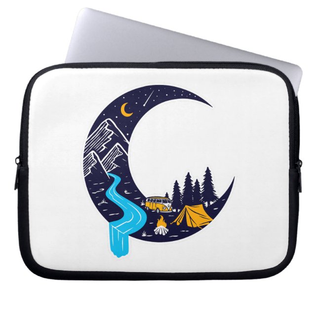Crescent Moon Adventure Camping Laptop Sleeve (Front)