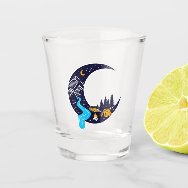 Crescent Moon Adventure Camping Shot Glass (Front)