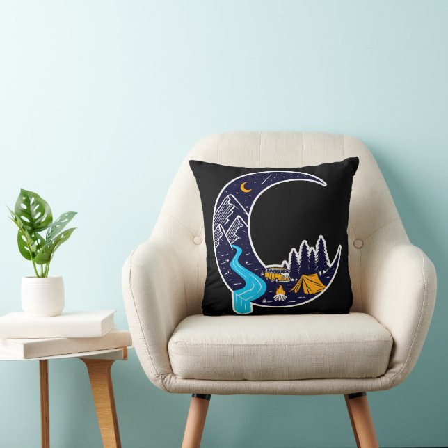 Crescent Moon Adventure Camping Throw Pillow (Chair)