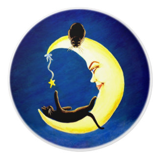 Crescent moon and black cats knobs