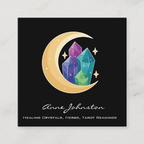 Crescent Moon and Crystals Square Business Card