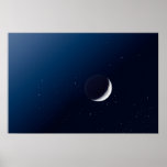 Crescent Moon And Dark Side Indigo Sky Stars Poster at Zazzle