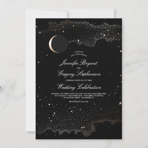 Crescent Moon and Night Stars Modern Wedding Invitation