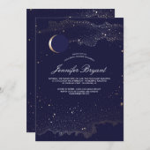 Crescent Moon and Night Stars Navy Bridal Shower Invitation (Front/Back)