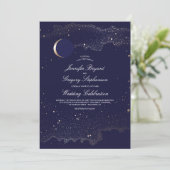 Crescent Moon and Night Stars Navy Wedding Invitation (Standing Front)