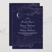 Crescent Moon and Night Stars Navy Wedding Invitation (Front/Back)