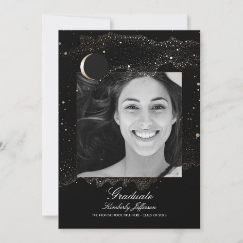 Crescent Moon and Starry Night Photo Graduation Invitation
