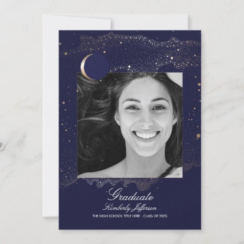 Crescent Moon and Starry Night Photo Graduation Invitation