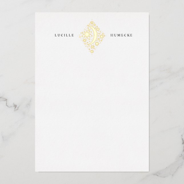 Crescent Moon and Stars Personal Stationery Foil Invitation (Front)