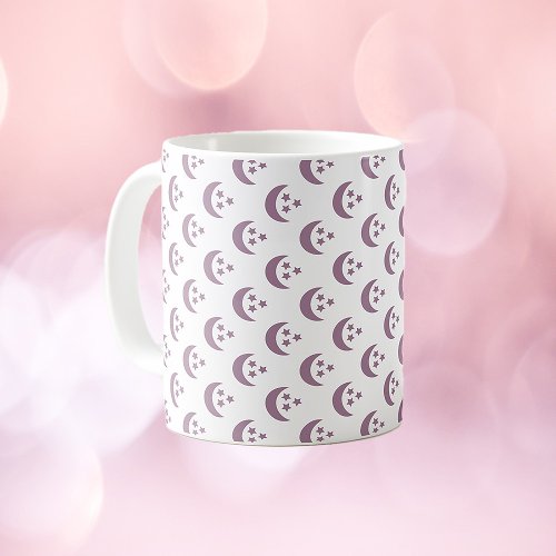 Crescent Moon and Stars Purple Pattern Coffee Mug