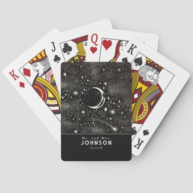 Crescent Moon and Stars Starry Night Celestial  Poker Cards (Back)