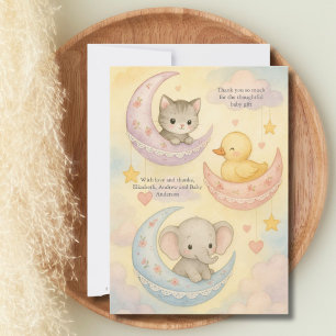Crescent Moon Baby Animals Baby Shower New Baby Thank You Card