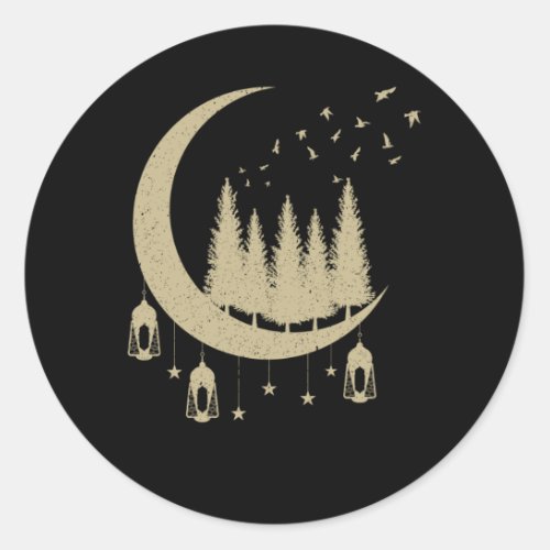 Crescent Moon Birds Spiritual Nature Lover Classic Round Sticker