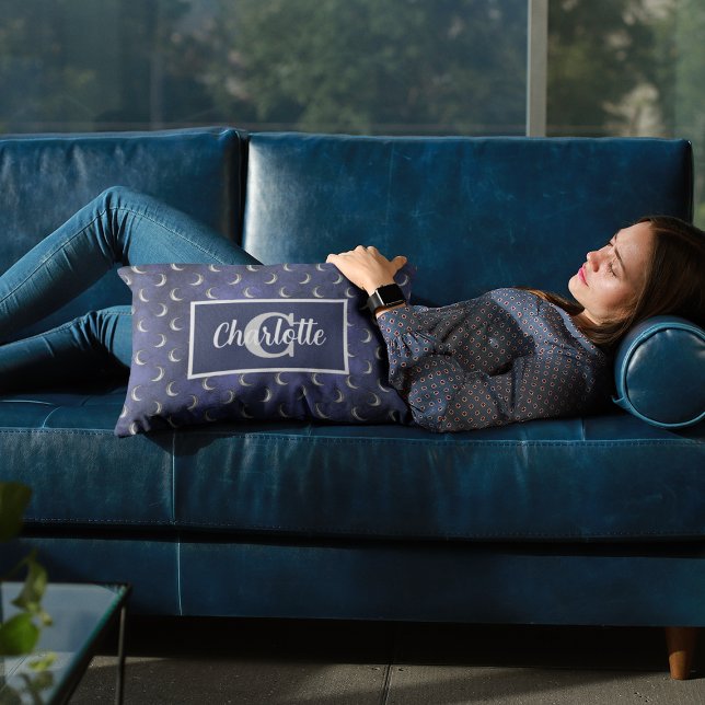 Crescent Moon Blue Celestial Custom Monogram Accent Pillow (Crescent Moon Blue Celestial Custom Monogram Accent Pillow
)