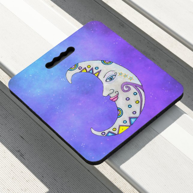 Crescent Moon Blue Eyes Pink Lips Abstract Marking Seat Cushion (In Situ)