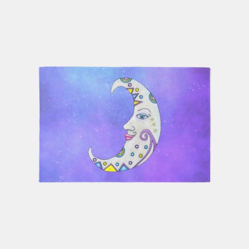 Crescent Moon Blue Eyes Pink Lips Colorful Shapes Rug