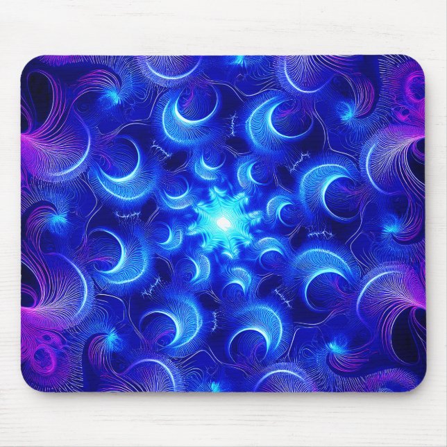 Crescent Moon Blue Fractals Mouse Pad (Front)