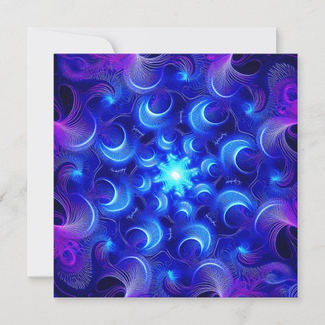 Crescent Moon Blue Fractals Thank You Card (Front)