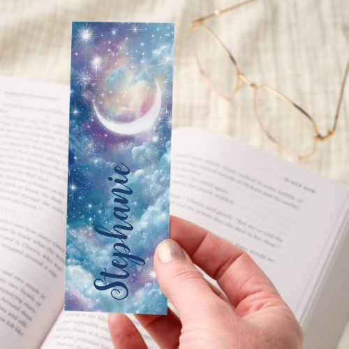 Pretty Bookmarks 16 Crescent Moon Blue Starry Night Sky Bookmarks