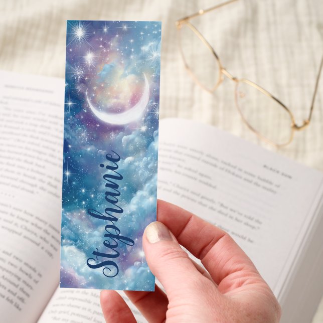 Crescent Moon Blue Starry Night Sky Bookmarks (Hand)
