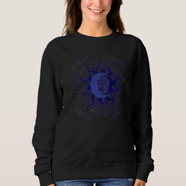 Crescent Moon Boho Aesthetic Moon Sun Astrology   Sweatshirt (Front)