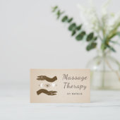Crescent Moon & Boho Hands Massage Therapist Brown Business Card (Standing Front)