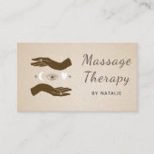 Crescent Moon & Boho Hands Massage Therapist Brown Business Card (Front)